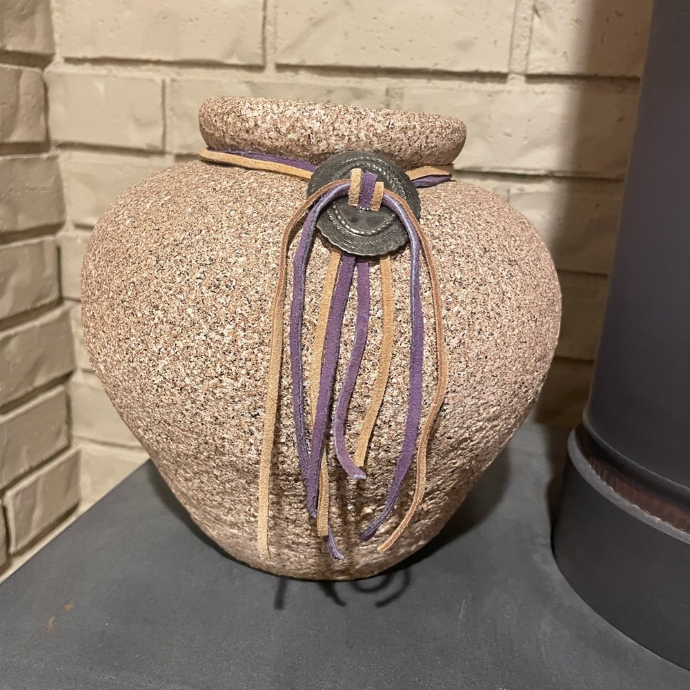 Southwestern Stone Vase with Leather Accents - Picture 2 of 4